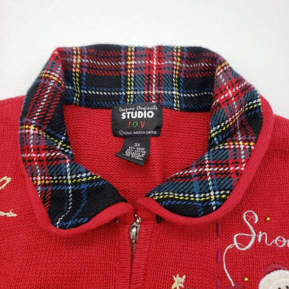 Vintage Designers Originals Studio Sweater Vest Women red 3X Snowman Christmas - Picture 7 of 9